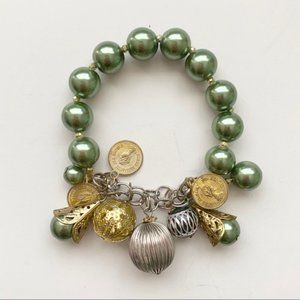 Multi-charm Bracelet Green/Gold/Silver Brand New